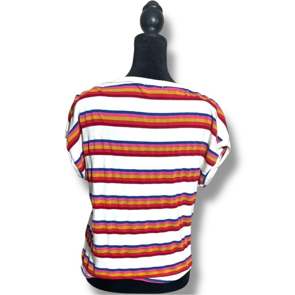 Ginger G Red/White Multicolor Dolman Sleeve Tie Front Crewneck Cropped Tee - Picture 5 of 15